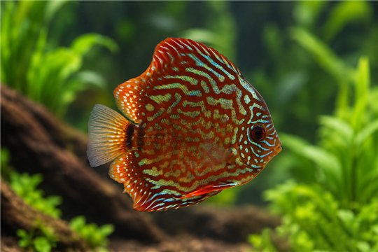 Discus turquoise red damaged 12 cm WYSIWYG acclimaté
